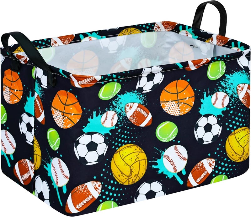 KUNRO Football Basketball Storage Basket Gift Shelf Basket Storage Bin, Nursery Basket Organizer Box for With Handles for Room Deco - Image 1